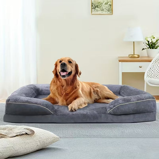 Fluffy Plush Orthopedic Washable Bolster Dog Bed